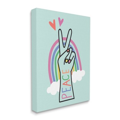 Stupell Industries Peace Love Rainbow Playful Turquoise Hand Sign