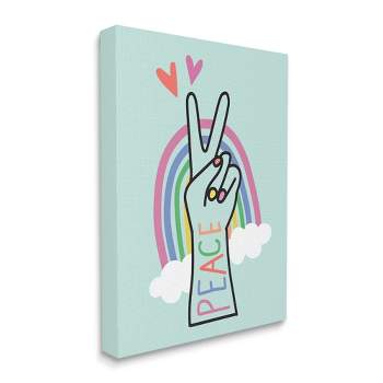 Stupell Industries Peace Love Rainbow Playful Turquoise Hand Sign Gallery Wrapped Canvas Wall Art, 24 x 30