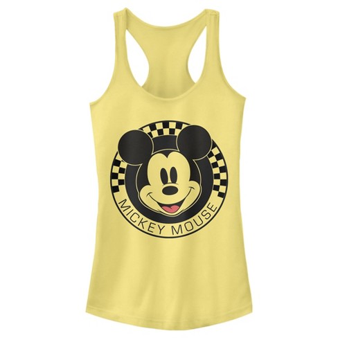 Juniors Womens Mickey & Friends Checkered Mickey Mouse Portrait Racerback  Tank Top - Banana - 2X Large