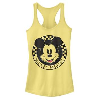 Juniors Womens Mickey & Friends Checkered Mickey Mouse Portrait Racerback Tank Top
