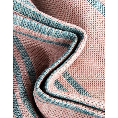 Pink and Aqua Square Synthetic Outdoor Area Rug