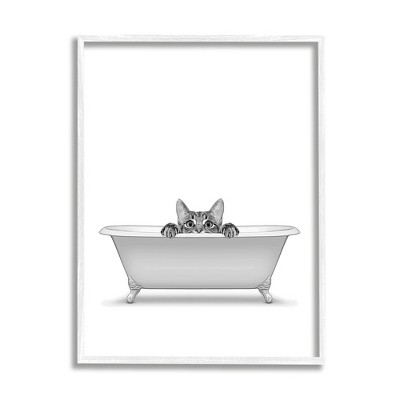 Stupell Industries Cat Peeking Bathroom Tub Framed Giclee Art