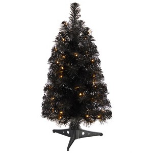 2ft. Black Artificial Christmas Tree with 35 LED Lights & 72 Branches – Bold Modern Holiday X-Mas Décor - 1 of 4