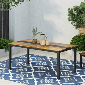 Christopher Knight Home Lindsey Outdoor Industrial Acacia Wood and Iron Dining Table - 1 of 4