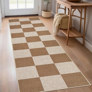 Checker Pattern Jute Entryway Rug, Washable Design with Non-Slip Backing for Hallway and Bathroom - 1 of 4
