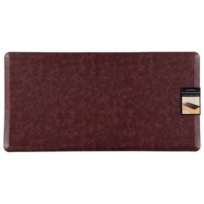 Burgundy Medallion Embossed Anti-Fatigue Kitchen Mat