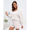 Womens 2 Piece Sets Hoodie Shirts with Shorts Shirred Cuff Blouse with Drawstring Shorts Solid Lounge Sets for Womens - White,2XL - 3 of 4