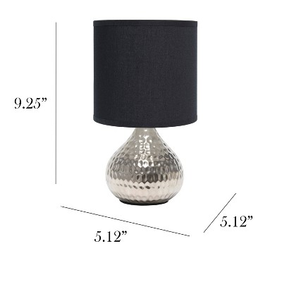 Silver Hammered Metal Table Lamp with Black Fabric Shade