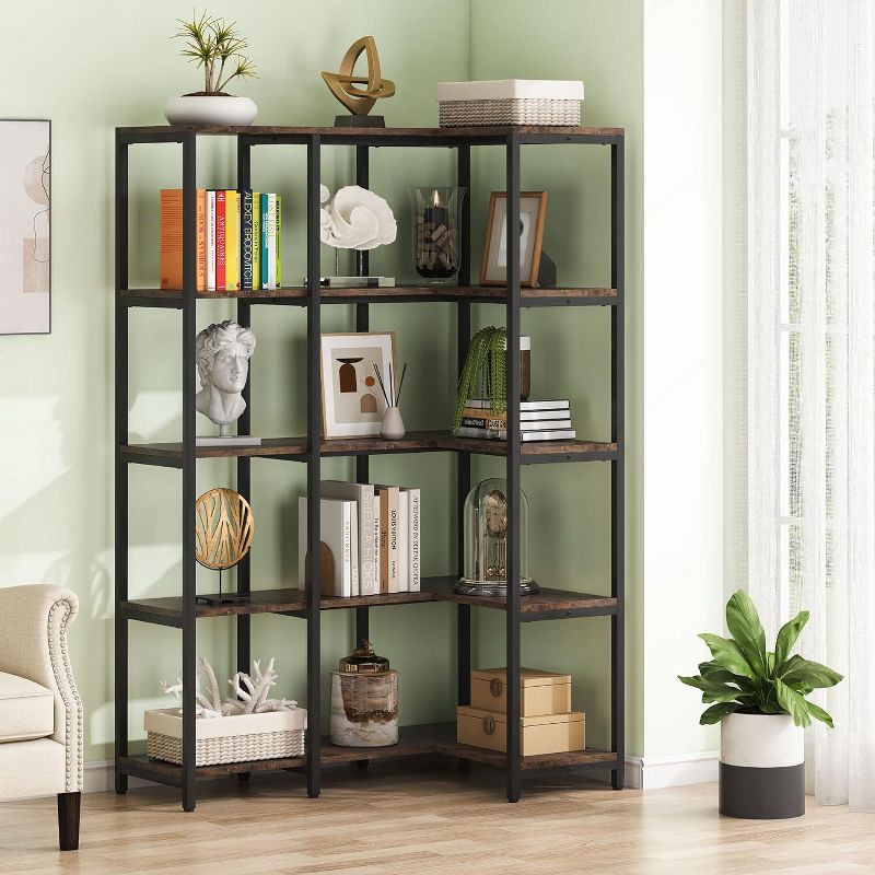 Tribesigns 5-Shelf Corner Bookshelf, 67" L-Shaped Book Storage Shelf with Metal Frame, 3 of 7