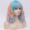 Unique Bargains Women Curly Fluffy Wavy Slant Bangs Human Medium Long Hair Wigs 16" with Wig Cap - 4 of 4