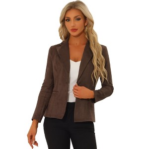 INSPIRE CHIC Women's Lapel Collar Long Sleeve Faux Suede Work Office Blazer - 1 of 4