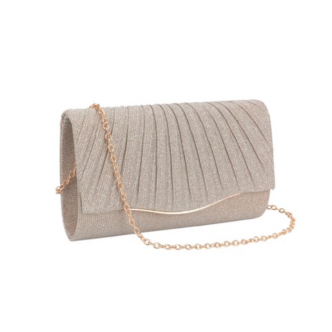 INSPIRE CHIC Pleated Clutch Purses for Women Sparkly Evening Bag Envelope Party Handbag with Chain 7.9*1.9*4.7 inches Gold