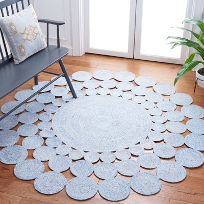 Boho Chic Handwoven Coastal Blue Round Rug - 59"
