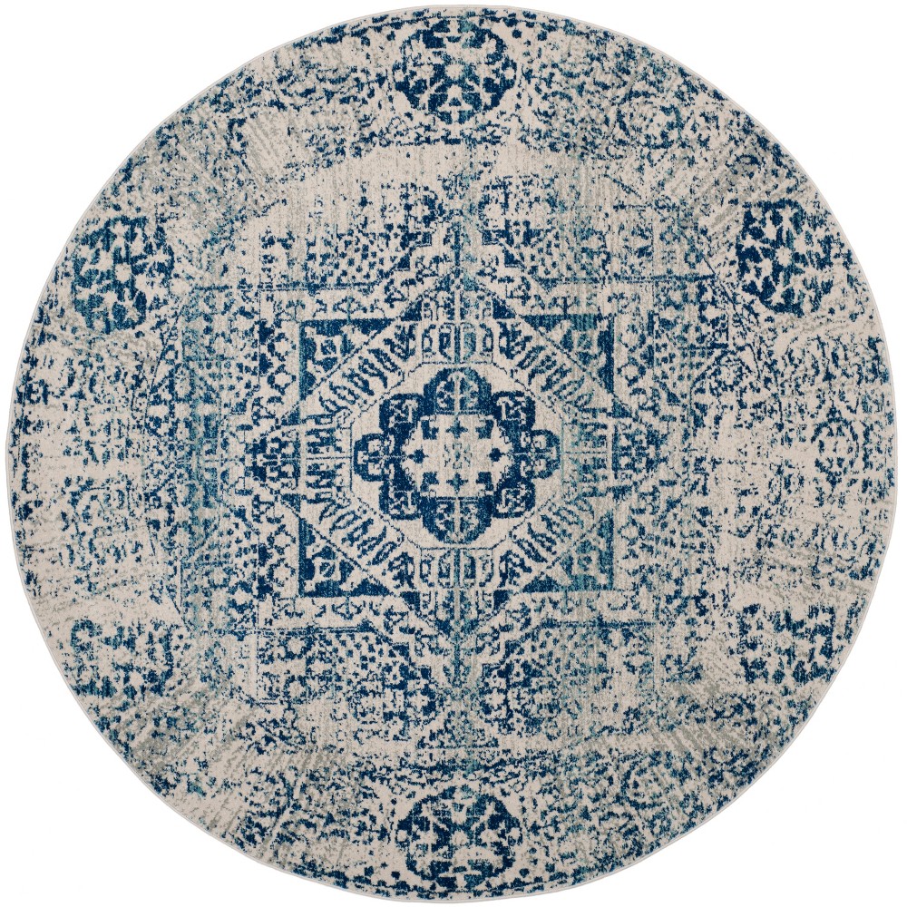 6'7in Round Medallion Loomed Area Rug Ivory/Blue - Safavieh