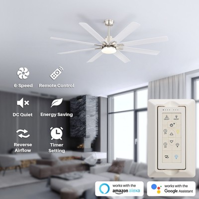 Sofucor Large Smart APP 8 Arms Fan 66'' Ceiling Fan with LED Light Kit & Remote Control LED Light Chandelier Industrial Ceiling Fan Quiet DC Motor