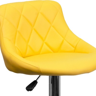 Retro Charm Yellow Vinyl Adjustable Swivel Bar Stool with Chrome Base