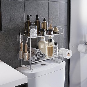2-Tier Over The Toilet Storage Shelf, with Paper Holder and 2 Hooks, Metal Bathroom Storage, Bathroom Accessories Decor - 1 of 3