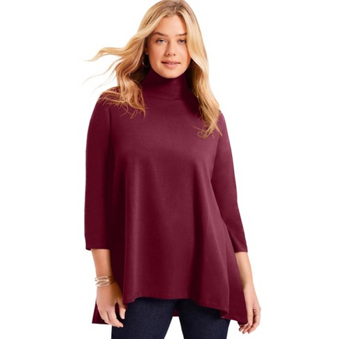 June + Vie By Roaman's Women's Plus Size One+only Mock-neck Tunic - 22/ ...