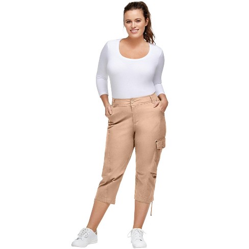 Ellos Women's Plus Size Stretch Cargo Capris Front And Side Pockets Casual Cropped  Pants - 22, New Khaki Beige : Target