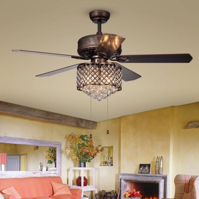 Rustic Bronze 52" Ceiling Fan with Crystal Lighting and Reversible Blades