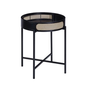 NicBex Wooden Top Mesh Border End Table with Metal Legs and Rattan Insert for Living Room - 1 of 4
