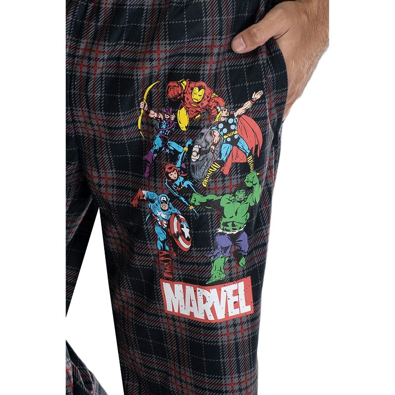 Marvel Comics Men's Avengers Plaid Loungewear Pajama Pants Black Plaid, 3 of 4