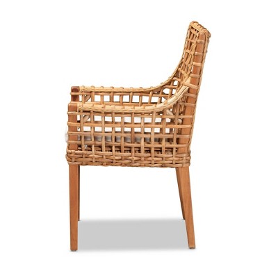 Handcrafted Indonesian Rattan and Wood Armchair with Plush Cushion