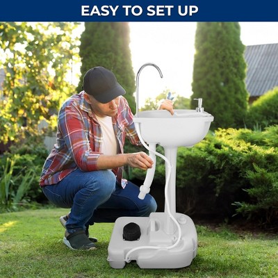 SereneLife White Portable Camping Sink with Foot Pump and Soap Dispenser