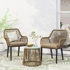 3 Piece Outdoor PE Rattan Chat Set,Wicker Conversation Set with Water-Resistant Cushions & Tempered Glass Table for Patio or Balcony-Cuddlewood - 3 of 4