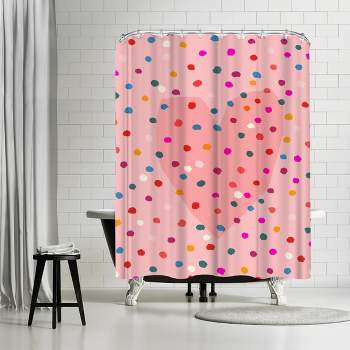 Americanflat 71" x 74" Shower Curtain, Rainbow Dotty Heart Pink by Paula Mills