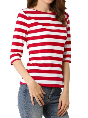 INSPIRE CHIC Women's Elbow Sleeves Boat Slim Fit Casual Stripe Animal Print Multi Floral Pattern T-Shirt