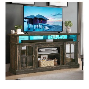 LED Farmhouse TV Stand for 75 Inch ,  Entertainment Center with Glass Doors & Power Outlets, Media Console Cabinet for Living Room,Dark Rustic Oak - 1 of 4