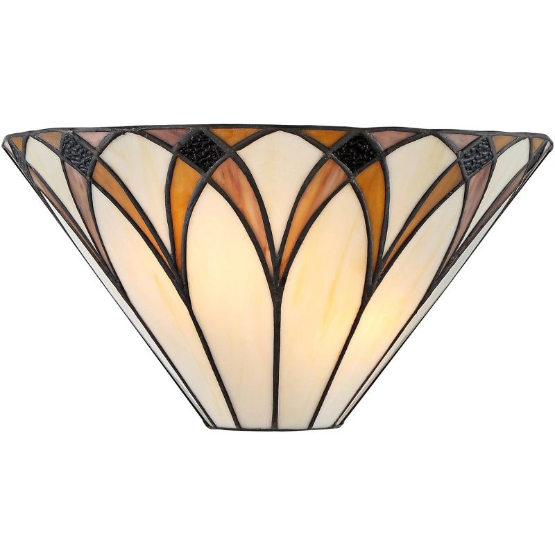 Regency Hill Filton Tiffany Style Wall Light Sconce Bronze Hardwire 12 1/4" Fixture Amber Yellow Stained Art Glass Shade for Bedroom Bathroom Hallway, 5 of 9