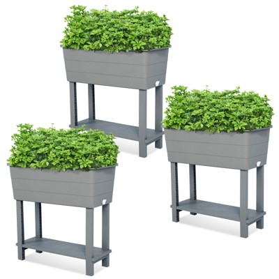 Aoodor  3Pcs Elevated Raised Planter Box with Legs,Storage Space,Plastic Drainage Plug & Water Level Indicator