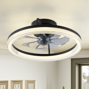 Rennnsan Eorlith 19"W Wheel Classic LED Dimmable Flush Mount Ceiling Fan in Black - 1 of 4
