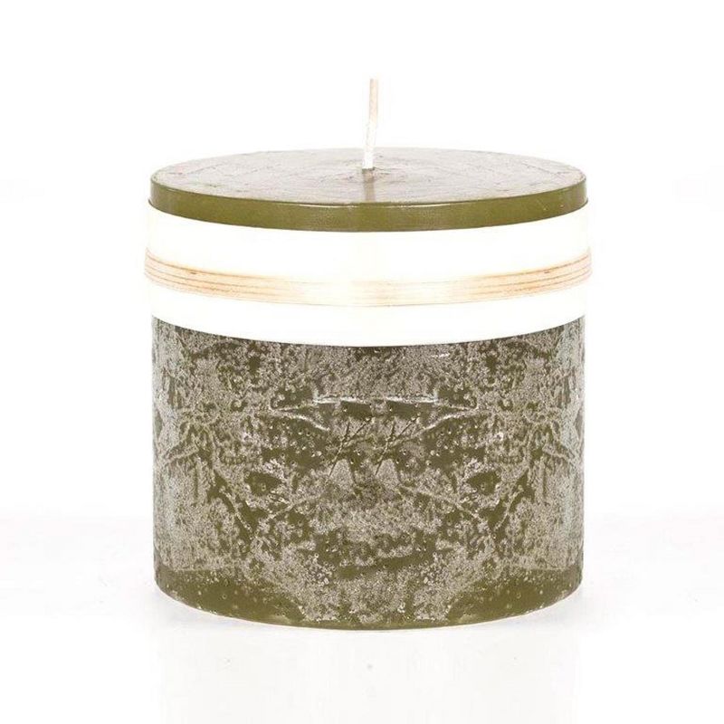 Northlight Round Wax Accent Pillar Candle - 3.25" - Moss Green, 1 of 2
