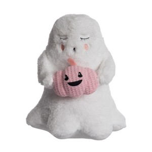 Transpac Plush Ghost with Pink Pumpkin Decorative Figurine for Halloween Indoor Tabletop Decor Soft Polyester Gift - 1 of 1