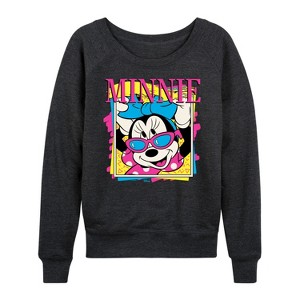 Women's - Disney - Minnie Retro Lightweight French Terry Wide Neck Long Sleeve Graphic Shirt - 1 of 4