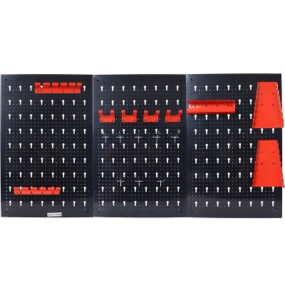 Alilang Pegboard Steel Wall Organizer Kit with 17x Included Peg Hooks and Racks 4 ft x 2 ft and 132 lbs Capacity-Black