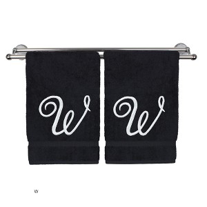 BC BARE COTTON Monogrammed Hand Towel, 100% Turkish Cotton - Set of 2 - Black - White Script - 1 of 4