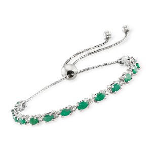Ross-Simons 4.50 ct. t.w. Emerald Bolo Bracelet With Diamond Accents in Sterling Silver Size - 1 of 4