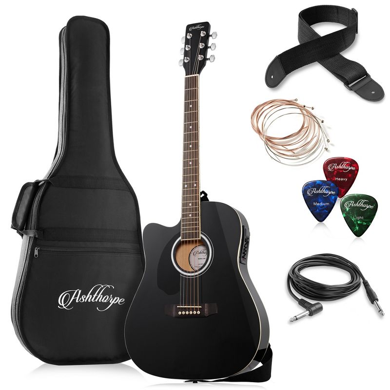 Ashthorpe Left-Handed Full-Size Cutaway Thinline Acoustic Electric Guitar Package with Premium Tonewoods, 1 of 8
