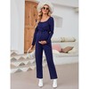 Pregnancy Jumpsuits Crewneck Tie Front Elastic Waist Stretchy Romper - 4 of 4