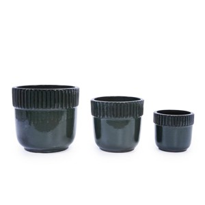 Set of 3 Modern Round Ceramic Planter Pots with Distinct Ribbed Design, Ceramic Flower Pots for Windowsills, Patio, or Garden–The Pop Home - 1 of 4