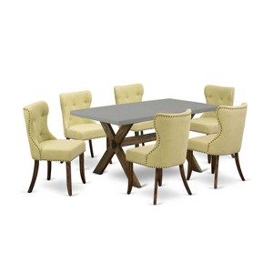 French Country 7-Piece Dining Set - Linen Fabric Parsons Chairs & Cement Top Table - Kitchen Living Room Furniture - 1 of 4