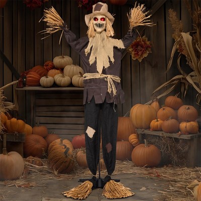 Joyfy 70'' Halloween Standing Scarecrow Decoration, Scary Animated Decor Prop with Motion for Yard Farm Lawn Garden Outdoor Indoor Haunted House Decor