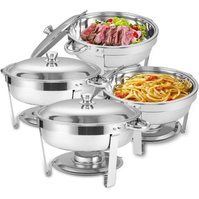 Chafing Dish Buffet Set, Stainless Steel Round Chafing Dishes with Glass Lid and Lid Holder