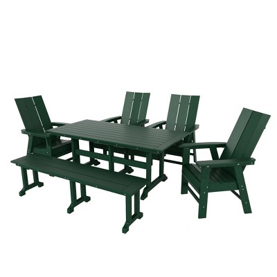 WestinTrends 6 Piece Outdoor Patio Dining Table and Armchair Dining Bench Set