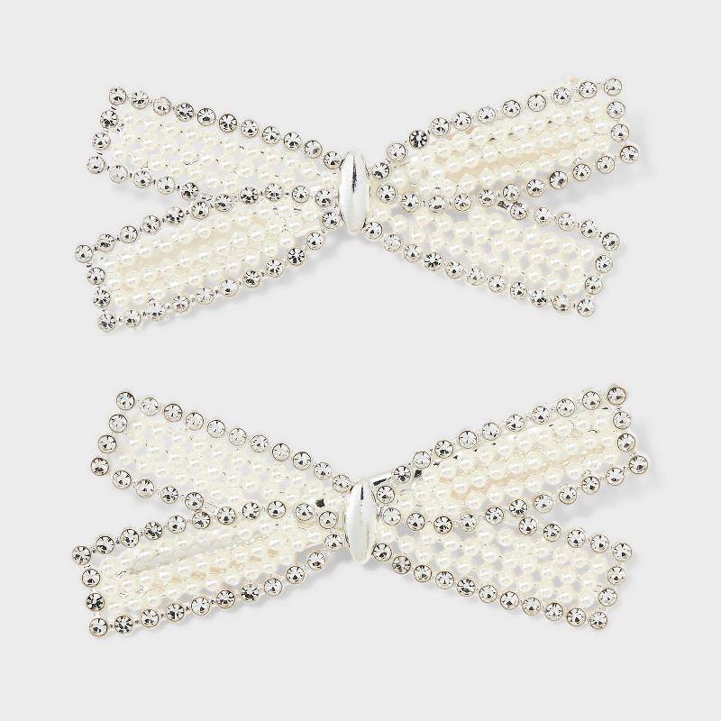 Rhinestone Bow Hair Clips Set 2pc - A New Day&#8482; Ivory, 1 of 5