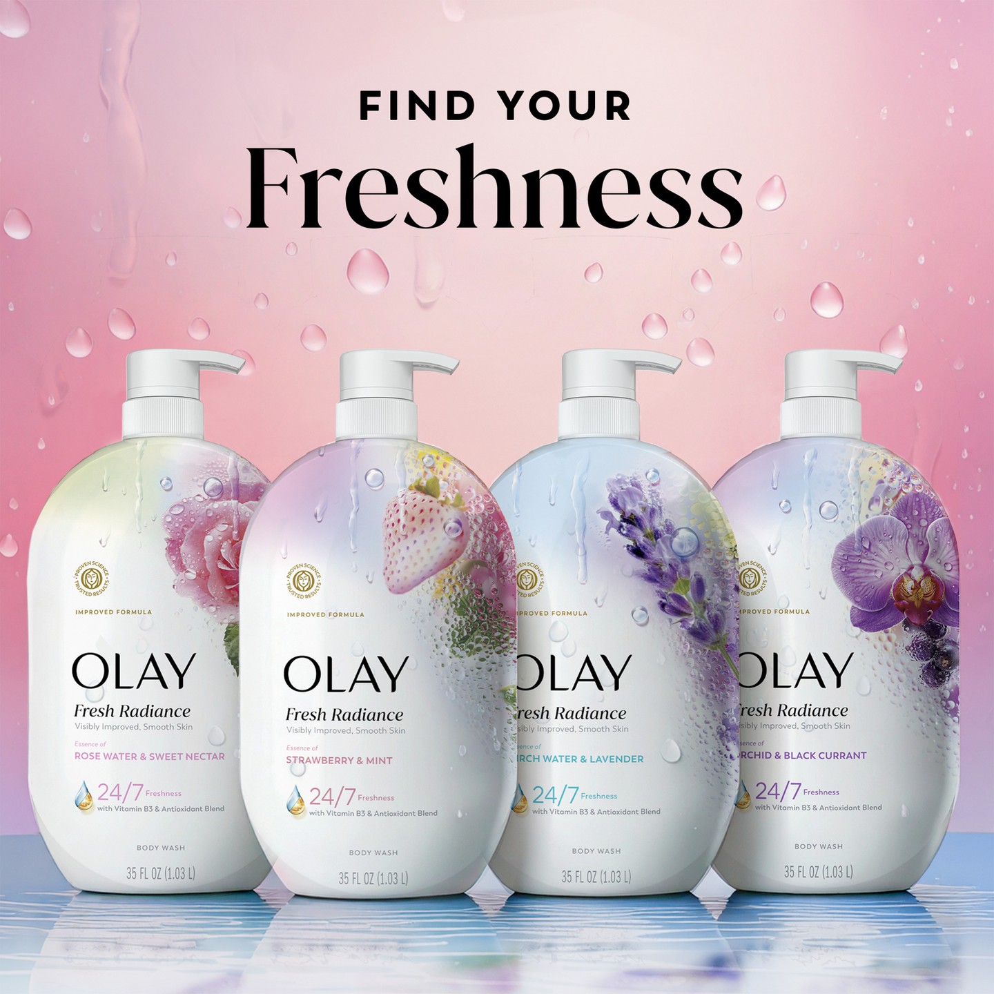 Гель для душа Olay Fresh Radiance, Strawberry and Mint, 35 fl oz, цвет: Мятный — фото 7